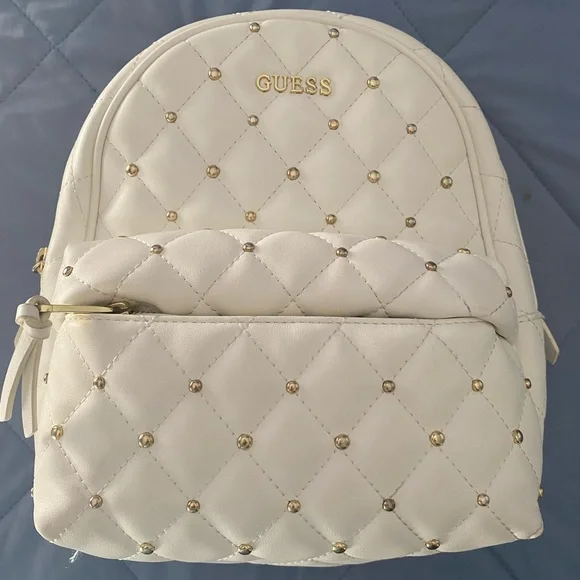 Guess | Bags | Guess White Quilted Backpack With Gold  display picture 1